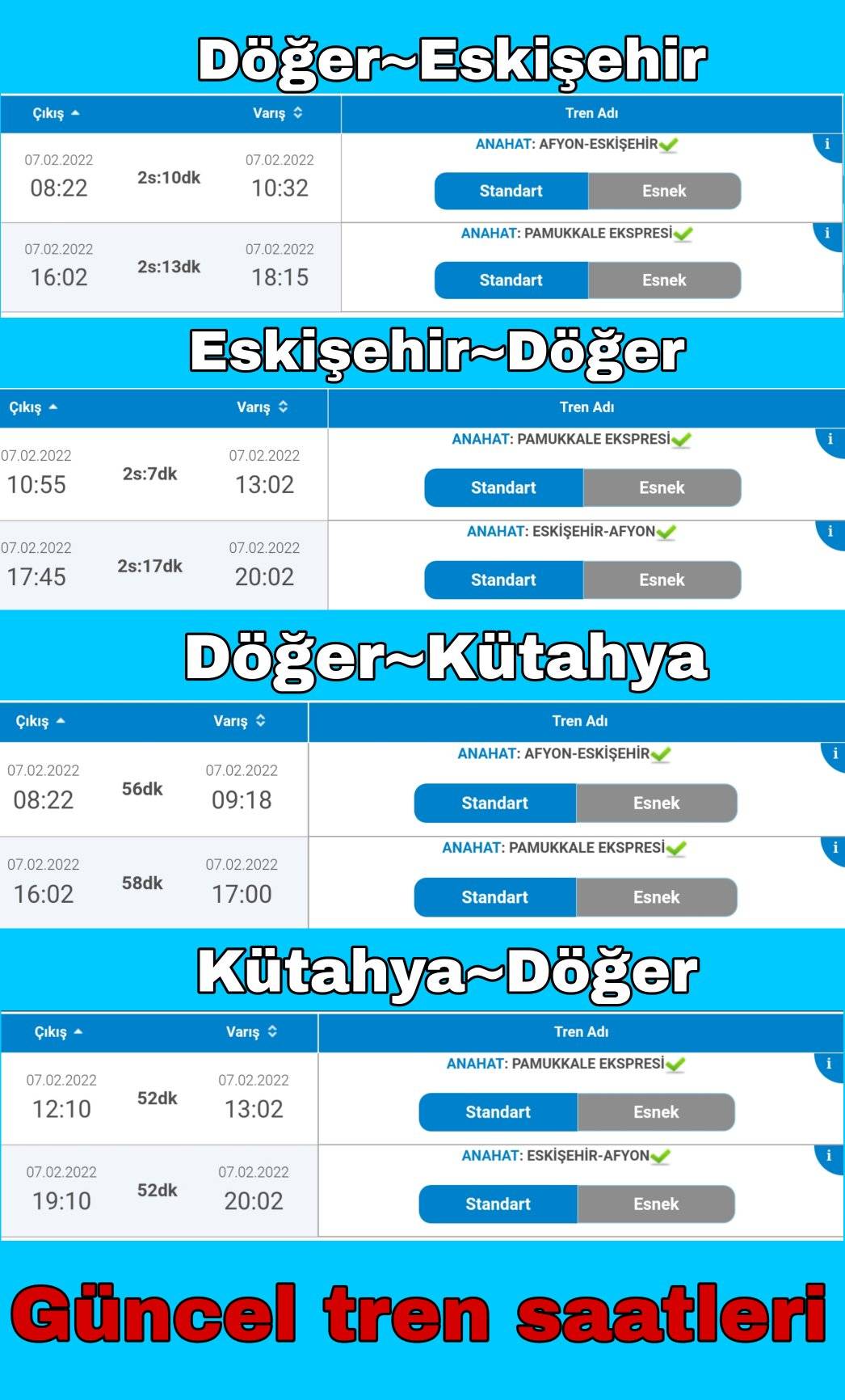 Döğer Kütahya Eskişehir Tren Seferleri